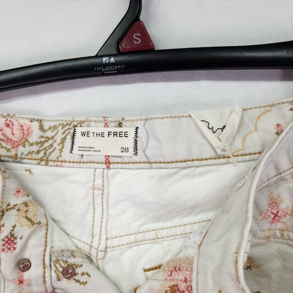 Free People Eden Printed High Slouchy Flare Jean Size 28 Floral Boho Button Fly - Picture 9 of 16